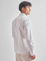 Men's White Printed Spread Collar Slim Fit Casual Shirt