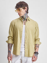 Men's Yellow Relaxed Fit Textured Spread Collar Casual Shirt