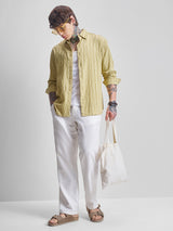 Men's Yellow Relaxed Fit Textured Spread Collar Casual Shirt