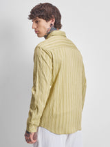 Men's Yellow Relaxed Fit Textured Spread Collar Casual Shirt