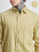 Men's Yellow Relaxed Fit Textured Spread Collar Casual Shirt