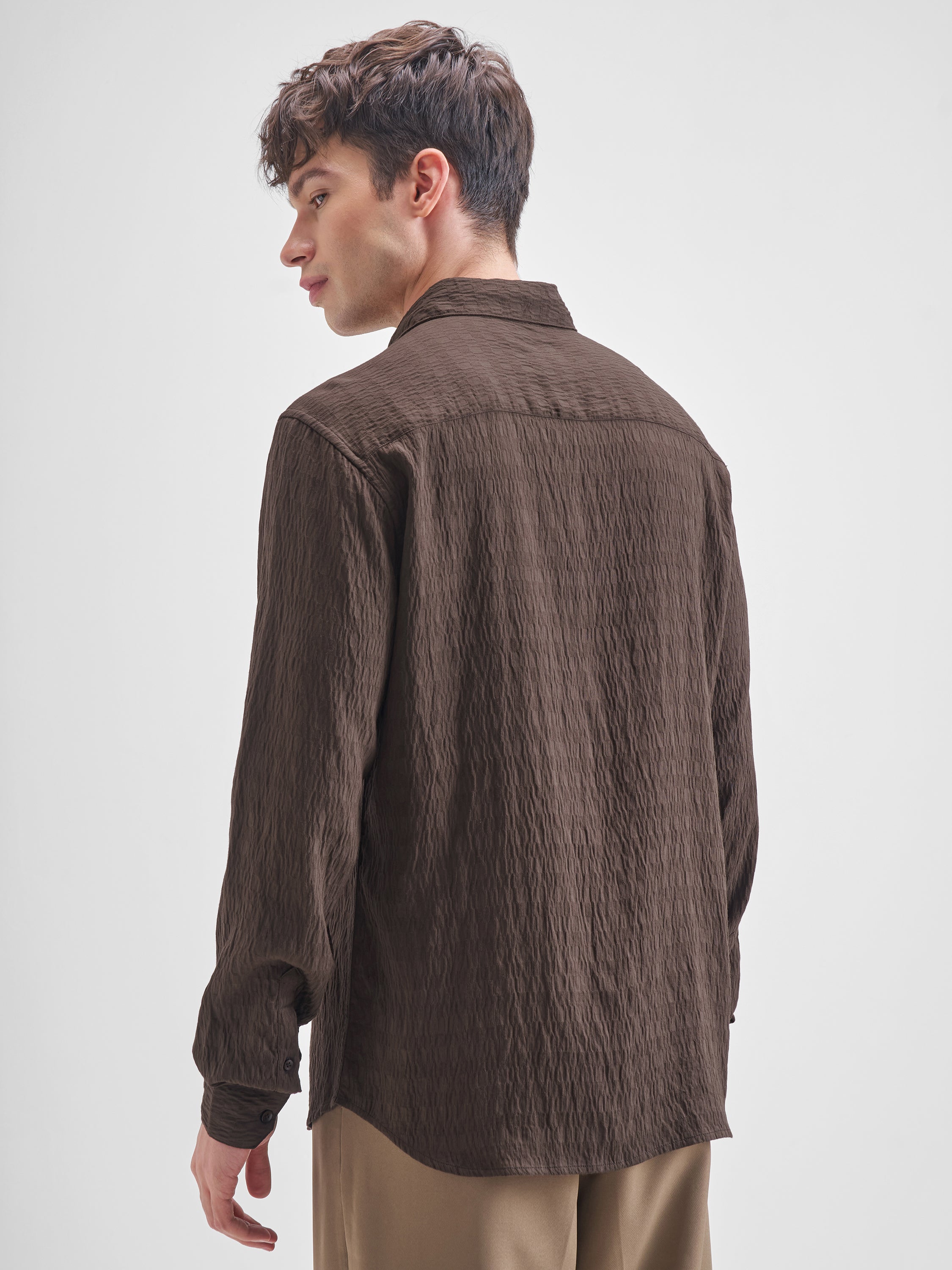 Men's Coffee Dobby Party Occasion Shirt