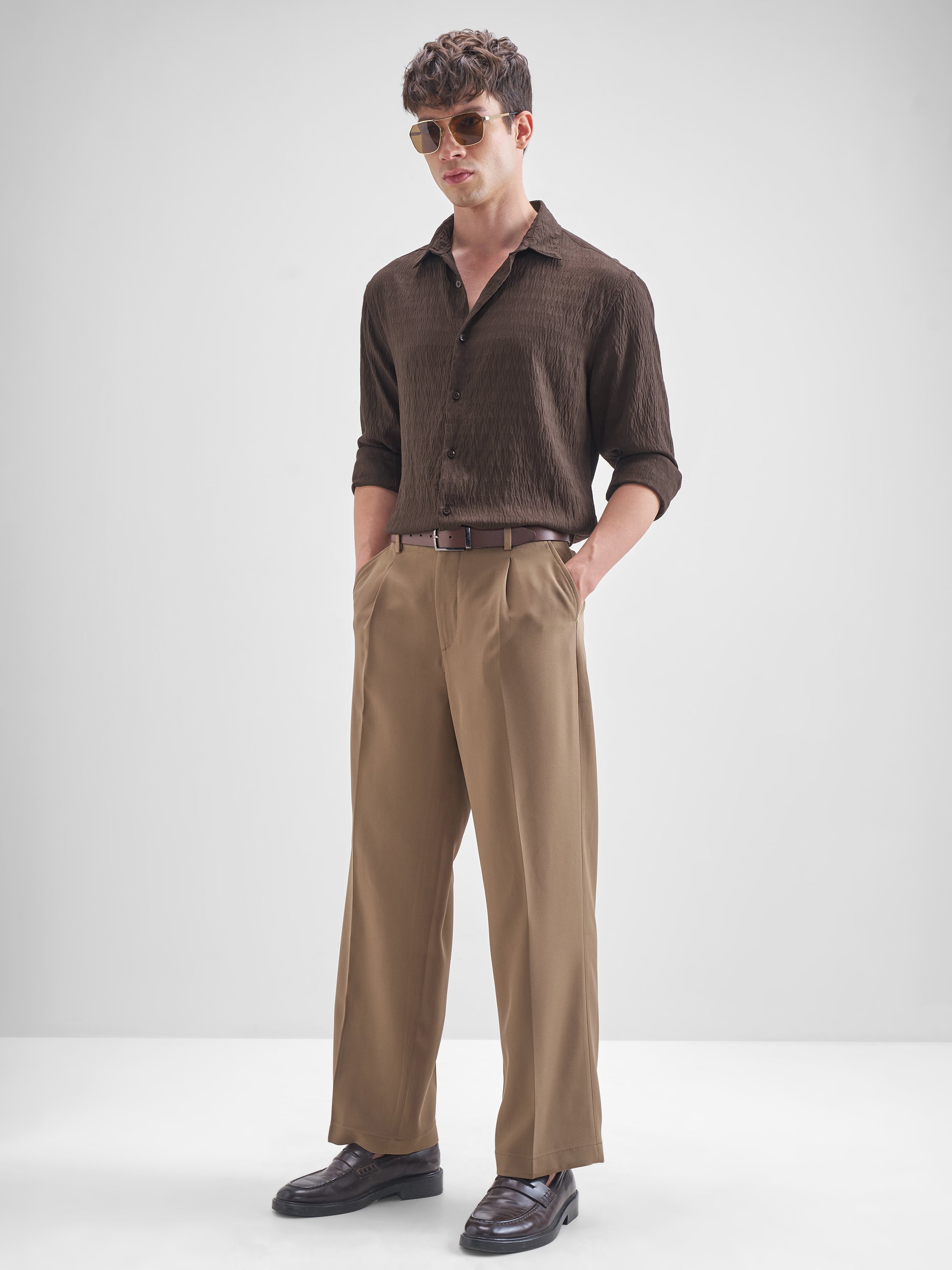 Men's Coffee Dobby Party Occasion Shirt