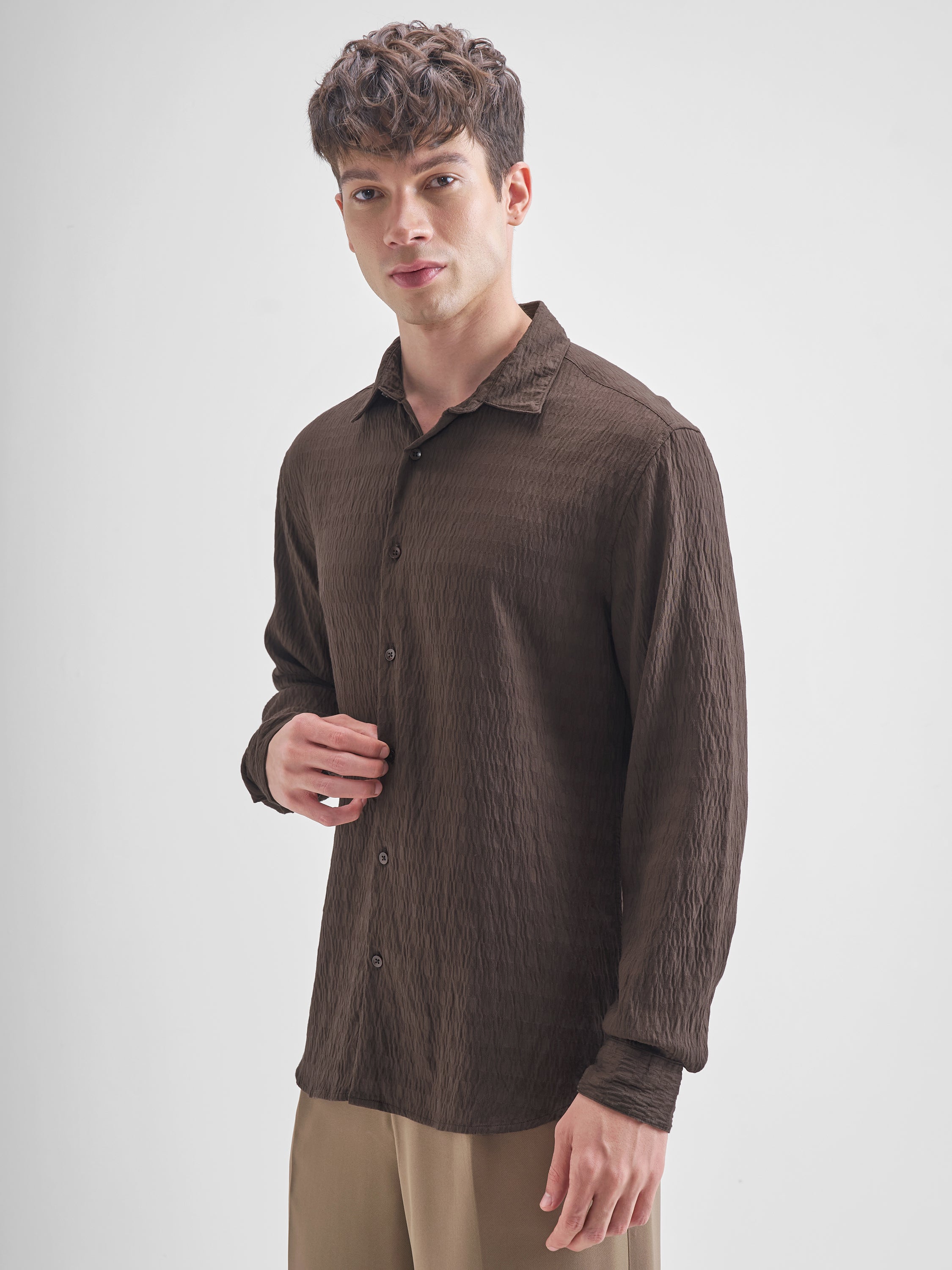 Men's Coffee Dobby Party Occasion Shirt
