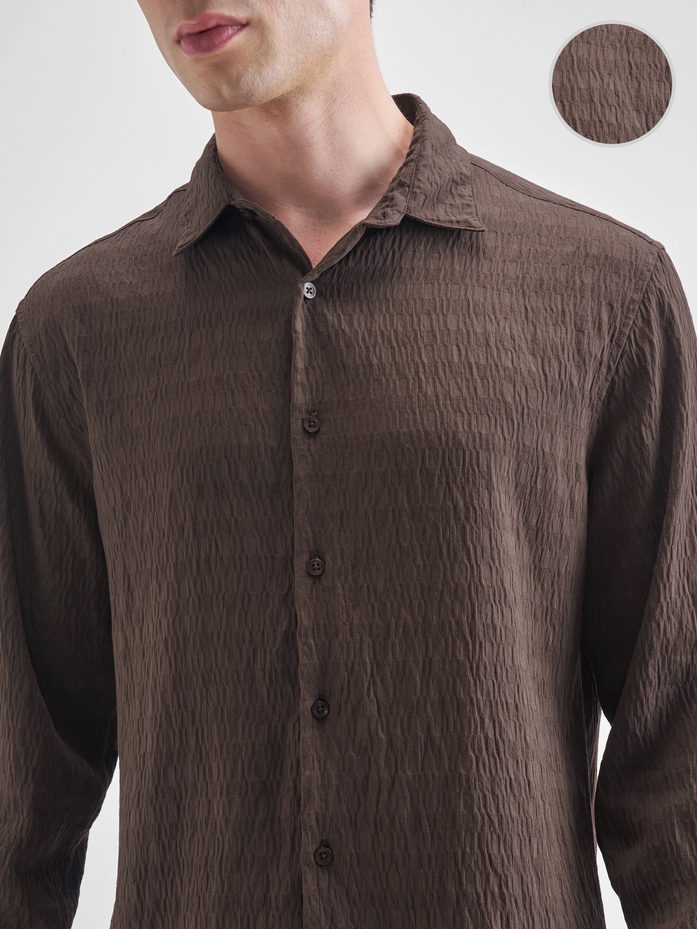 Men's Coffee Dobby Party Occasion Shirt