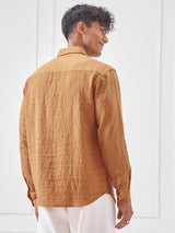 Men's Rust Dobby Textured Solid Relaxed Shirt