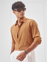 Men's Rust Dobby Textured Solid Relaxed Shirt