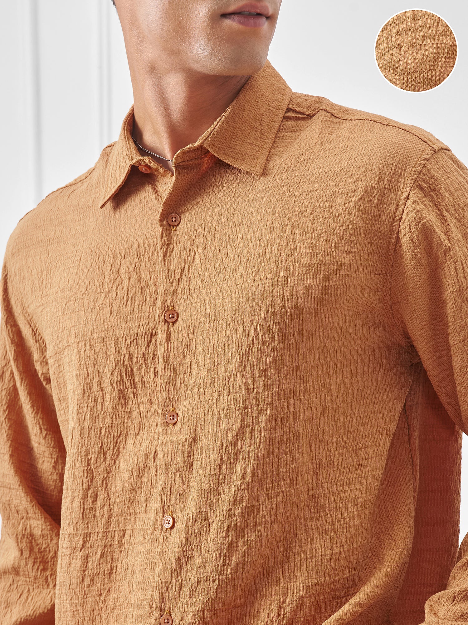 Men's Rust Dobby Textured Solid Relaxed Shirt