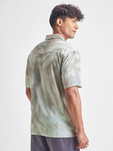 Men's Mint and Grey Printed Spread Collar Short Sleeves Relaxed Fit Shirt