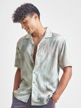 Men's Mint and Grey Printed Spread Collar Short Sleeves Relaxed Fit Shirt