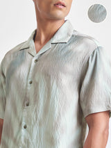 Men's Mint and Grey Printed Spread Collar Short Sleeves Relaxed Fit Shirt