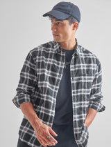 Men's Black and White Black White Seer Sucker Relaxed Checked Shirt