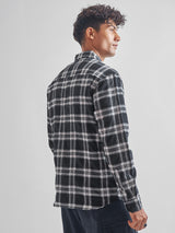 Men's Black and White Black White Seer Sucker Relaxed Checked Shirt