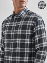 Men's Black and White Black White Seer Sucker Relaxed Checked Shirt