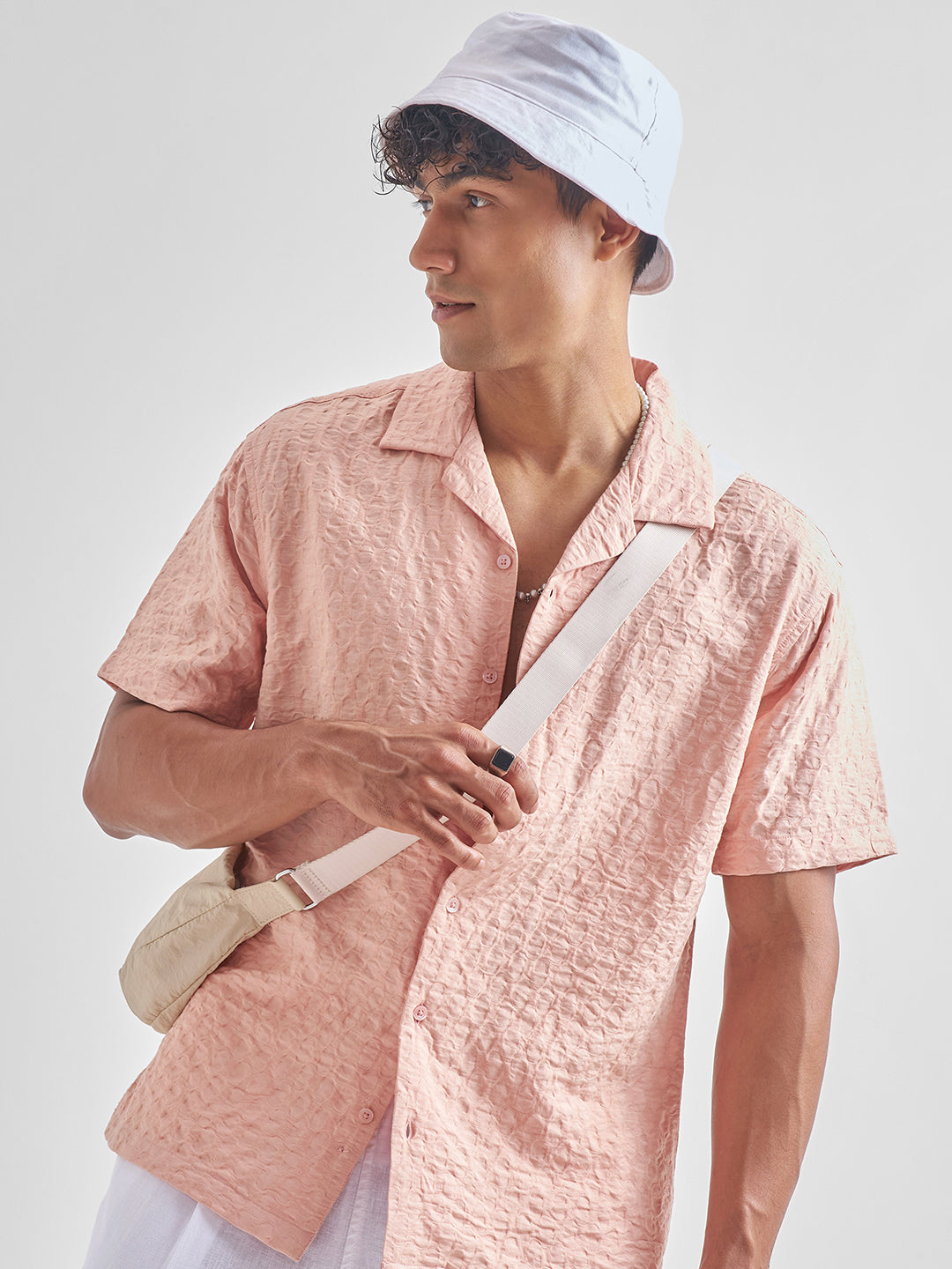 Men's Dusty Pink Jacquard Relaxed Shirt