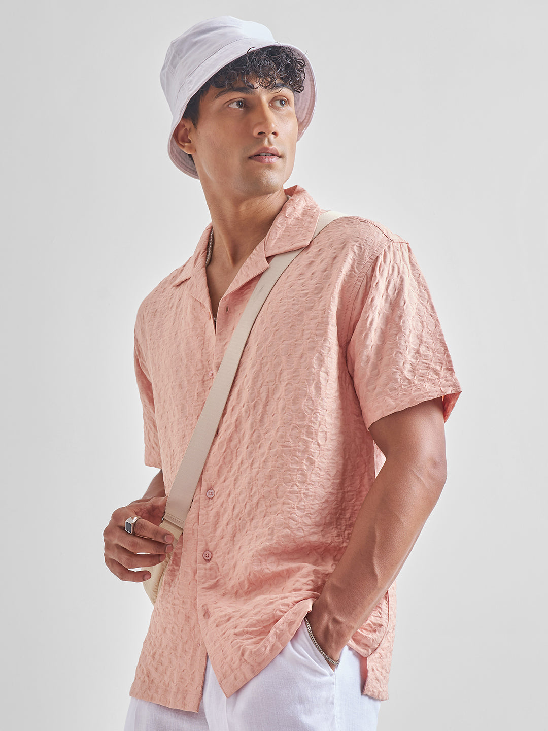 Men's Dusty Pink Jacquard Relaxed Shirt