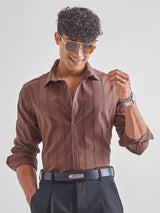 Men's Brown Slim Fit Textured Spread Collar Casual Shirt