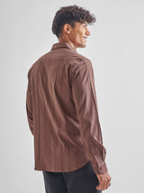 Men's Brown Slim Fit Textured Spread Collar Casual Shirt