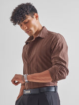 Men's Brown Slim Fit Textured Spread Collar Casual Shirt