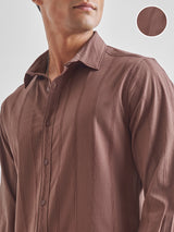 Men's Brown Slim Fit Textured Spread Collar Casual Shirt