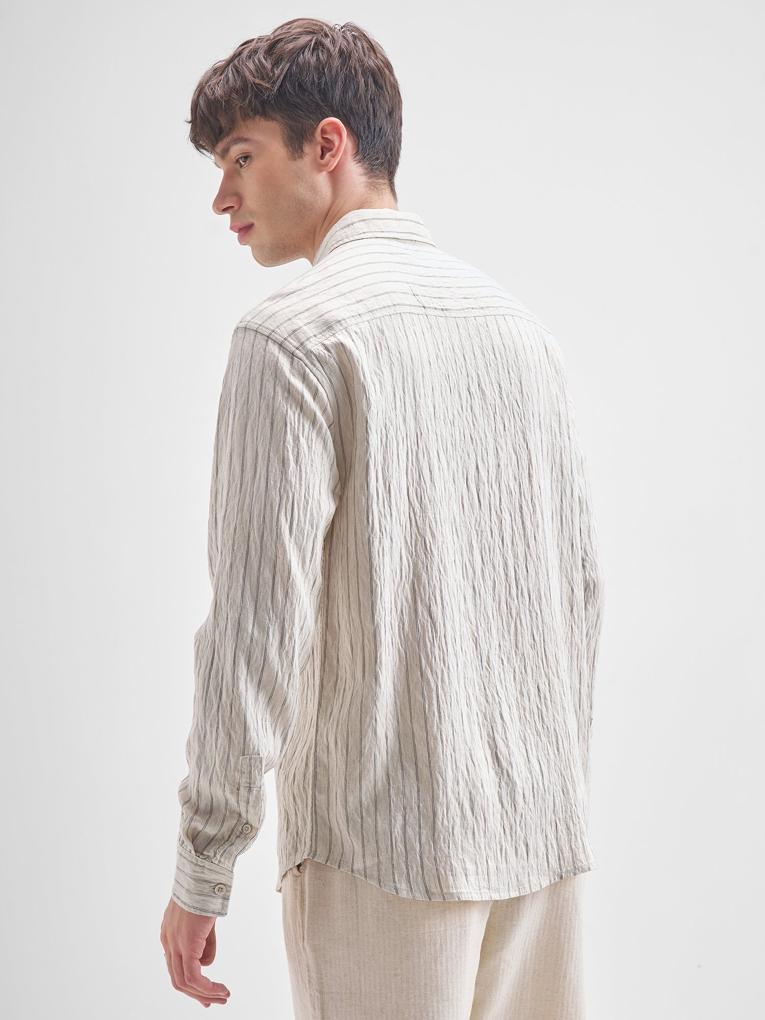 Men's Cream Striped Relaxed Shirt