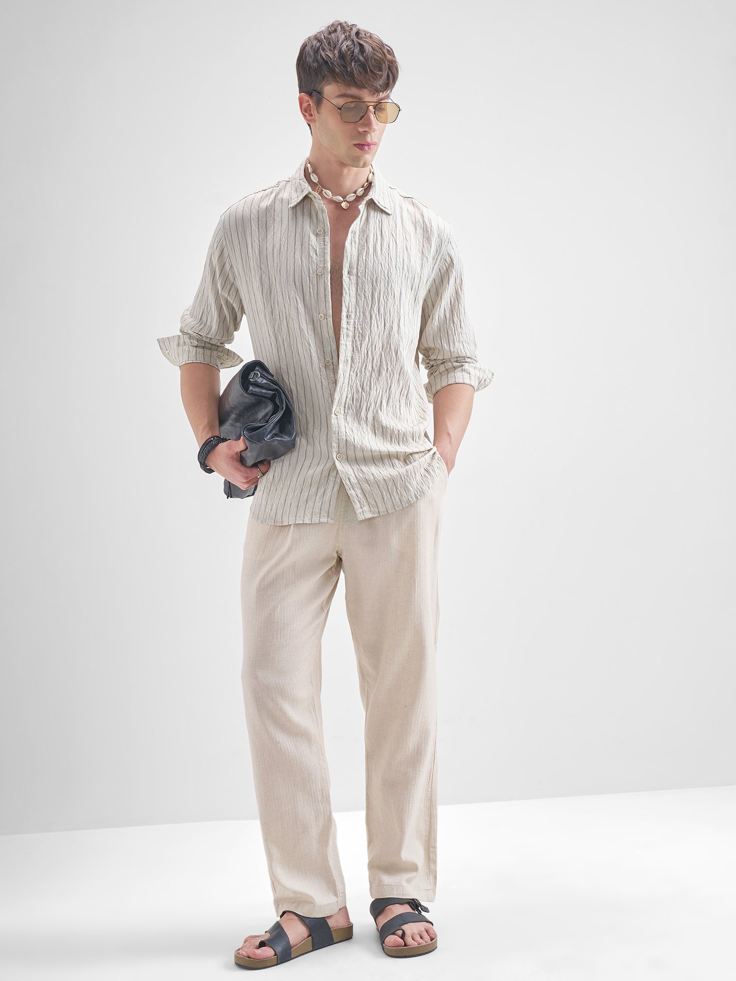 Men's Cream Striped Relaxed Shirt