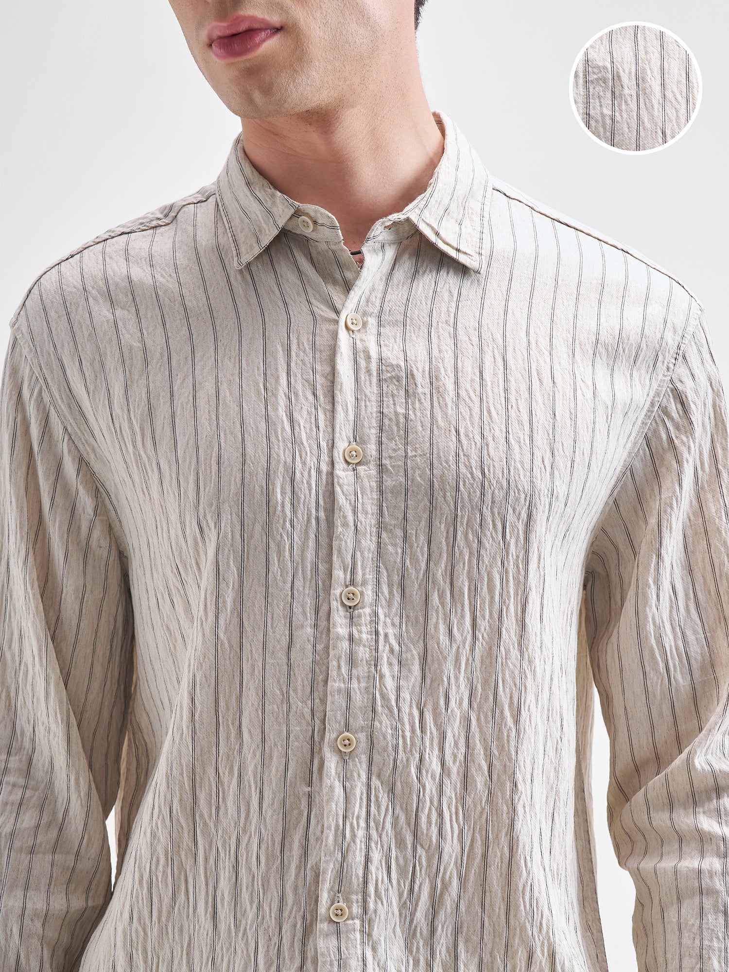 Men's Cream Striped Relaxed Shirt