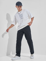 Men's Black Straight Fit Mid-Rise Flat-Front Cotton Cargos