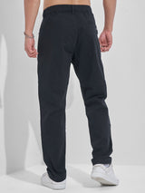 Men's Black Straight Fit Mid-Rise Flat-Front Cotton Cargos