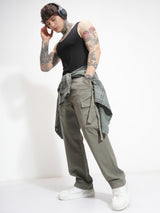 Men's Smokey Olive Straight Fit Elasticated Cargo Trouser
