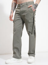 Men's Smokey Olive Straight Fit Elasticated Cargo Trouser
