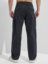 Men's Black Solid Relaxed Cargo Pant