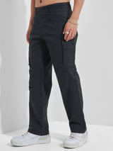 Men's Black Solid Relaxed Cargo Pant