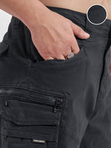 Men's Black Solid Relaxed Cargo Pant