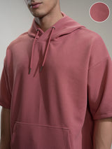 Men's Rust Hooded Drop-Shoulder Sleeves Pockets Tshirt