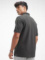 Men's Dark Grey Polo Collar Cotton Relaxed Fit Tshirt