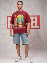 Men's Maroon Deadpool Printed Cotton Oversized Tshirt
