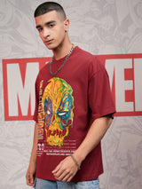 Men's Maroon Deadpool Printed Cotton Oversized Tshirt