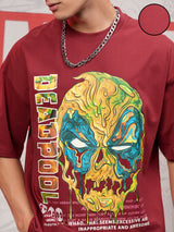Men's Maroon Deadpool Printed Cotton Oversized Tshirt