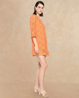 Women's Orange Three Quarter Sleeves Dress