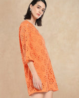 Women's Orange Three Quarter Sleeves Dress