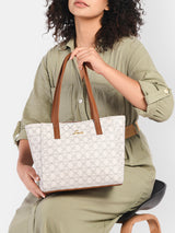 Women's White Casual Printed Tote Bag