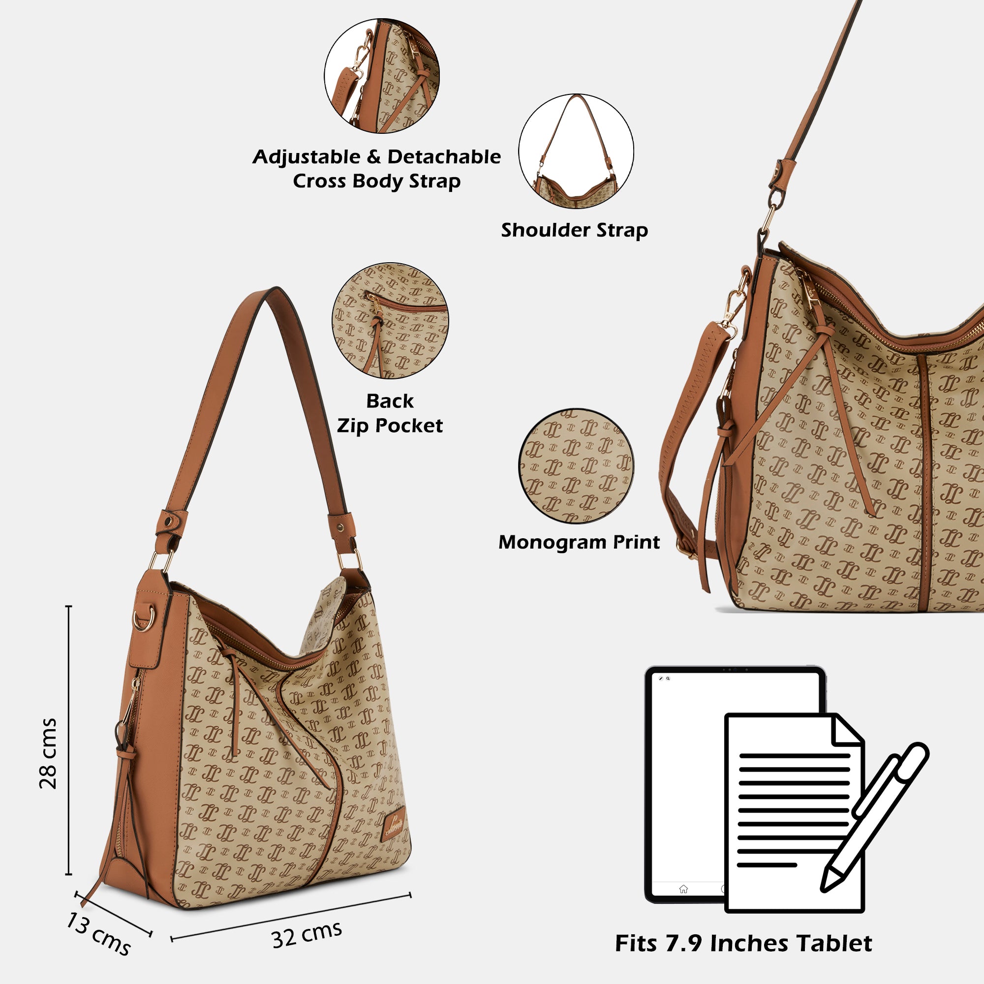 Women's Beige Casual Printed Hobo Bag
