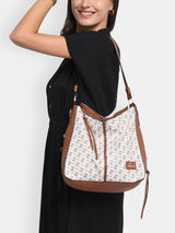 Women's White Casual Printed Hobo Bag