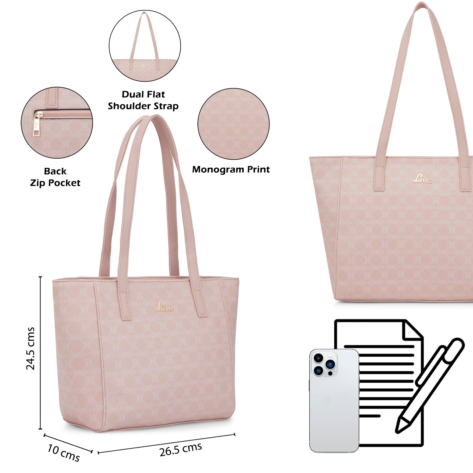 Women's Pink Casual Printed Tote Bag