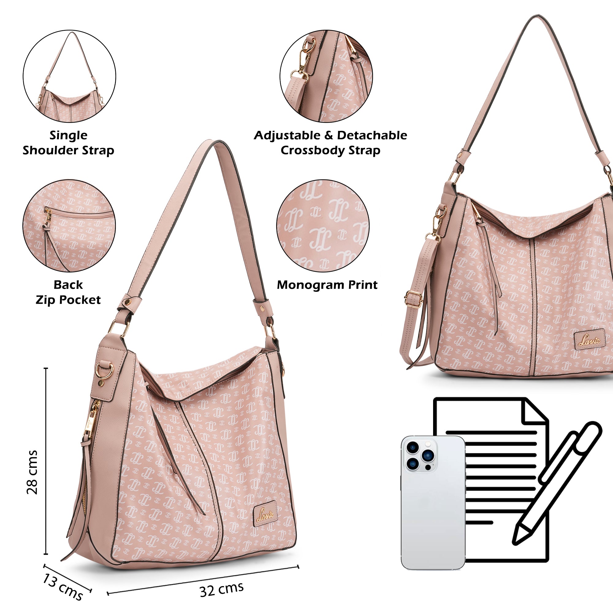 Women's Pink Casual Printed Hobo Bag