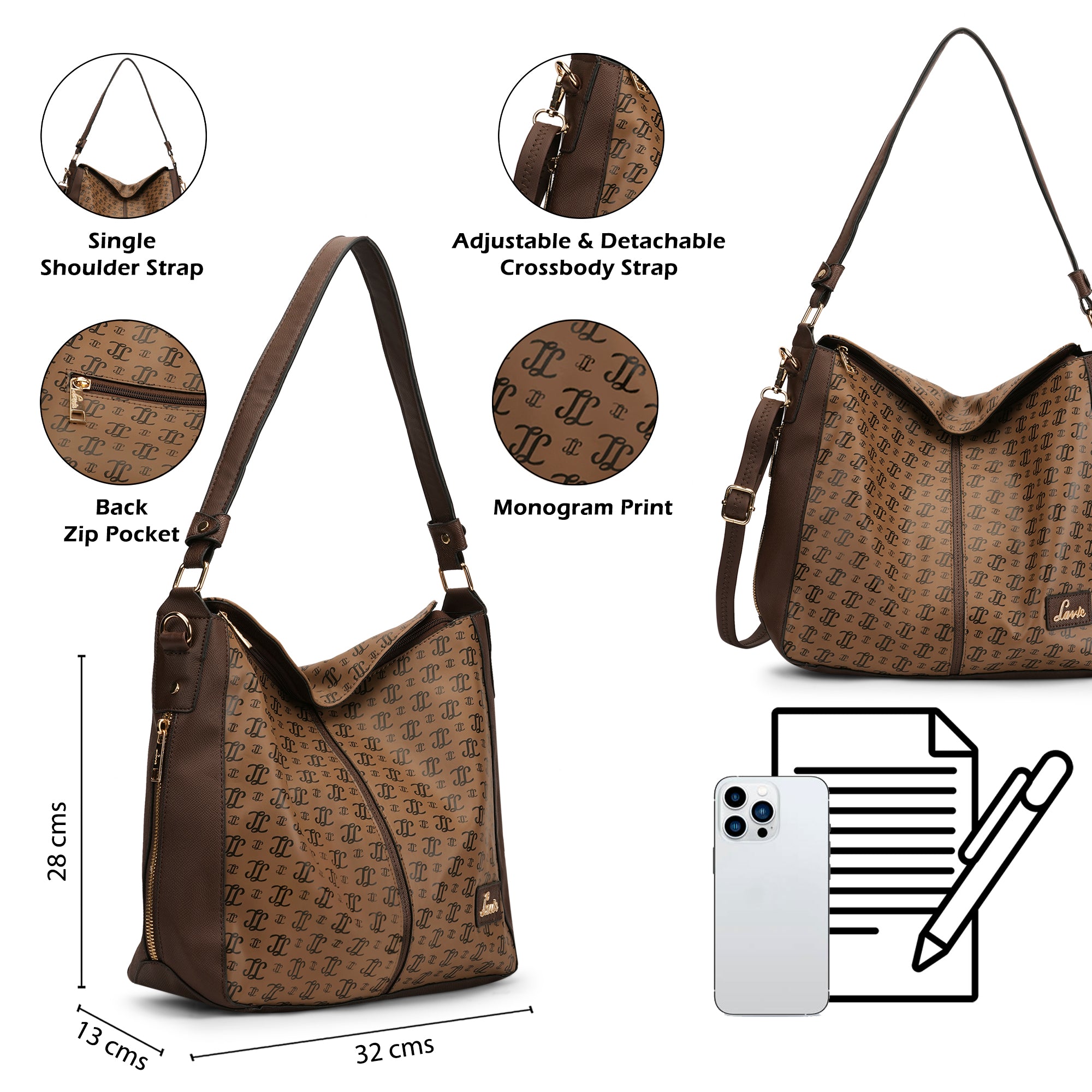 Women's Khaki Casual Printed Hobo Bag