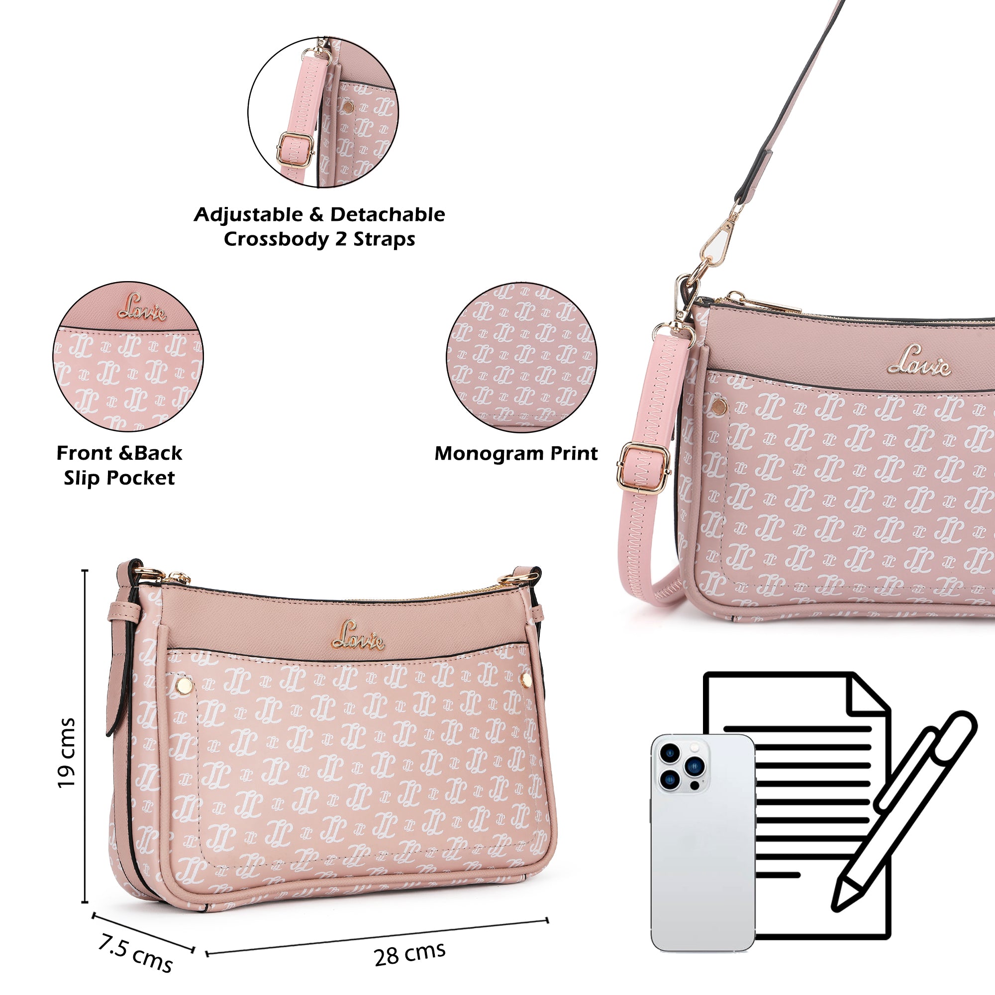 Women's Pink Casual Printed Hobo Bag
