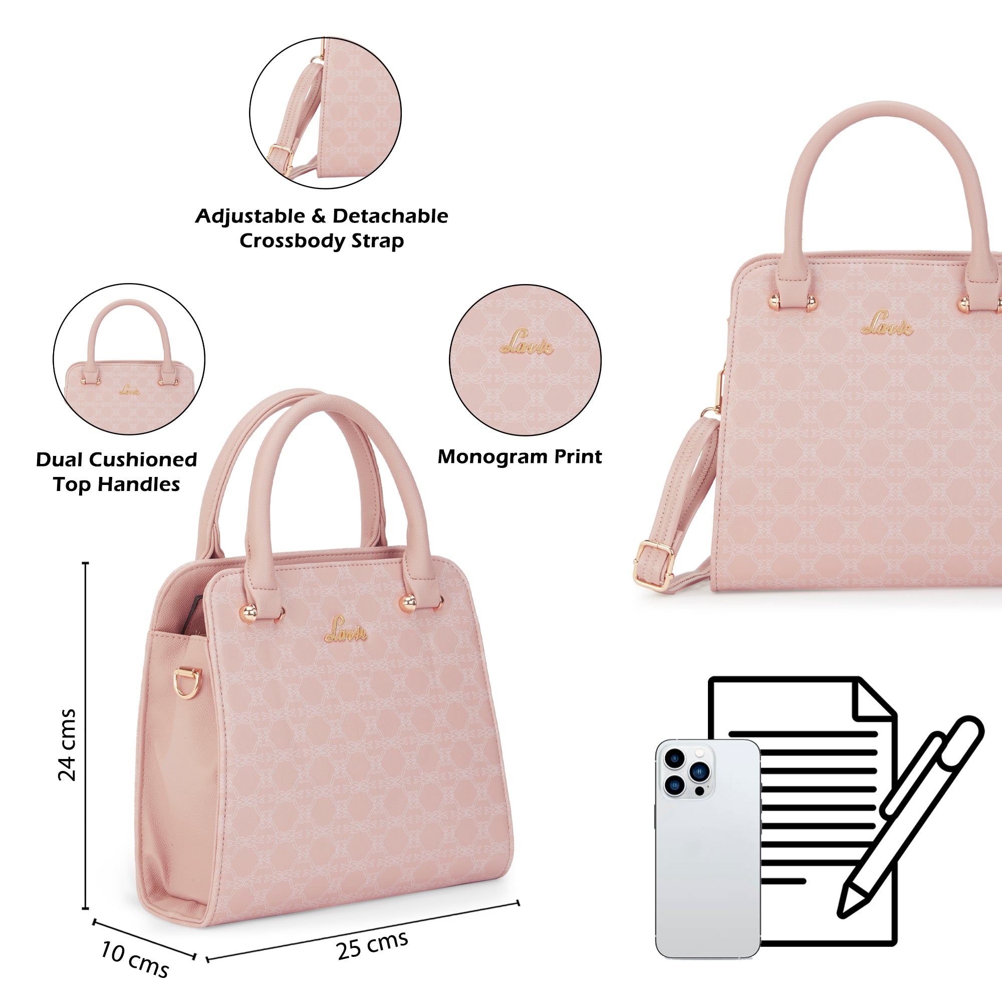 Women's Pink Casual Printed Satchel