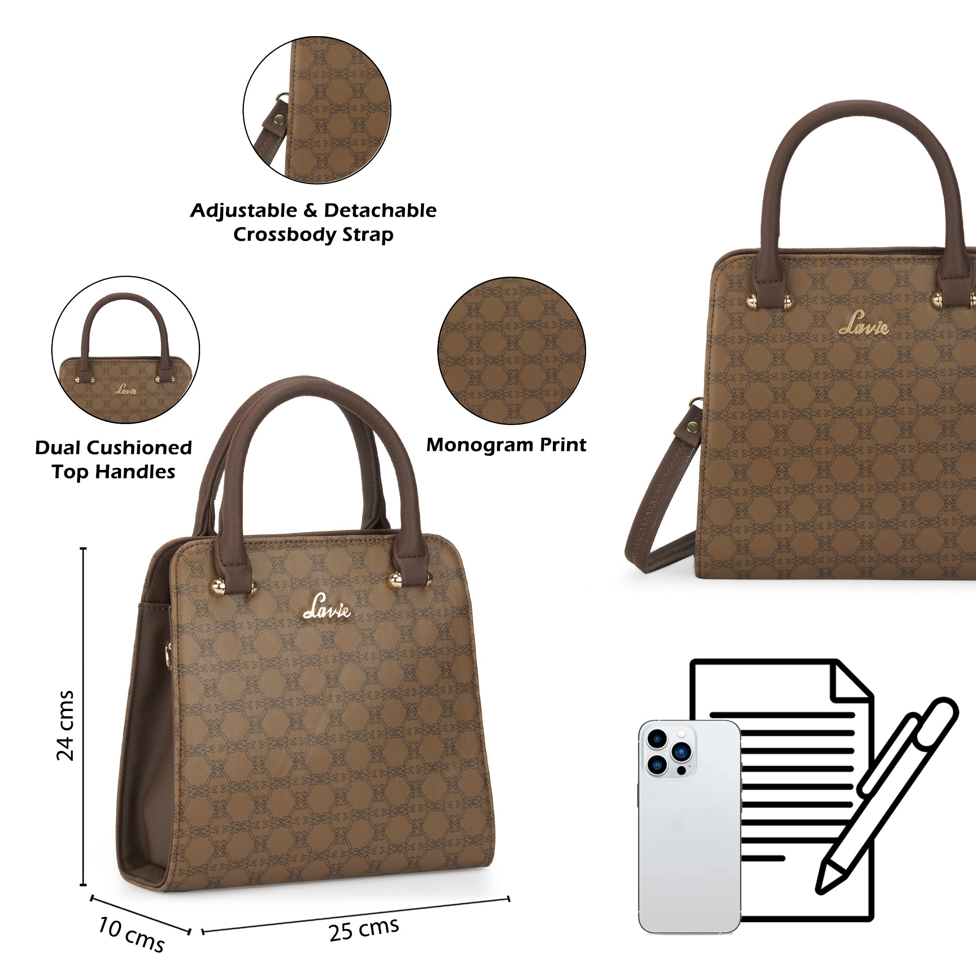 Women's Khaki Casual Printed Satchel